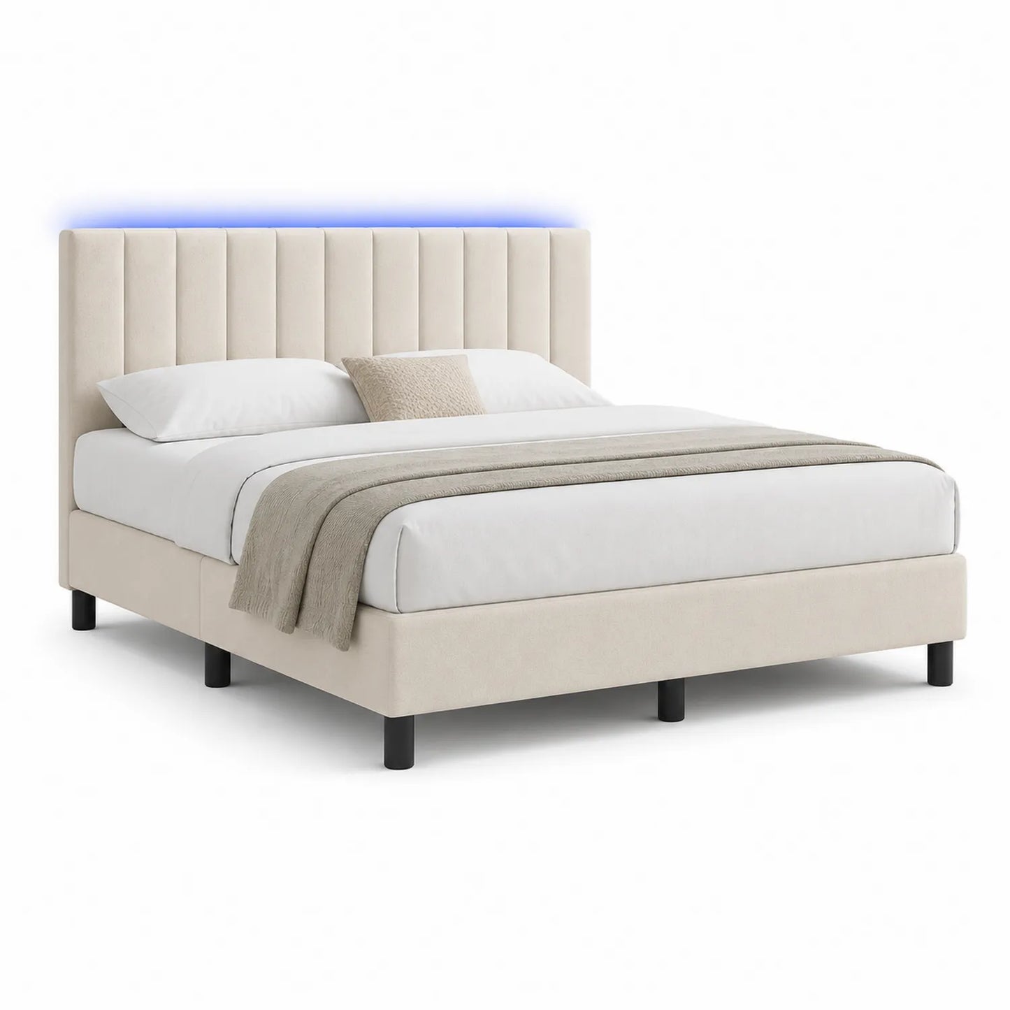 Bettgestell 180x200 cm Stoff Polyester Beige mit LED