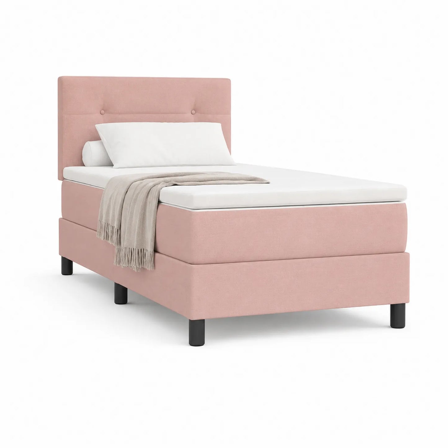 Boxspringbett mit Kopfteil 90x200cm Rosa Stoff