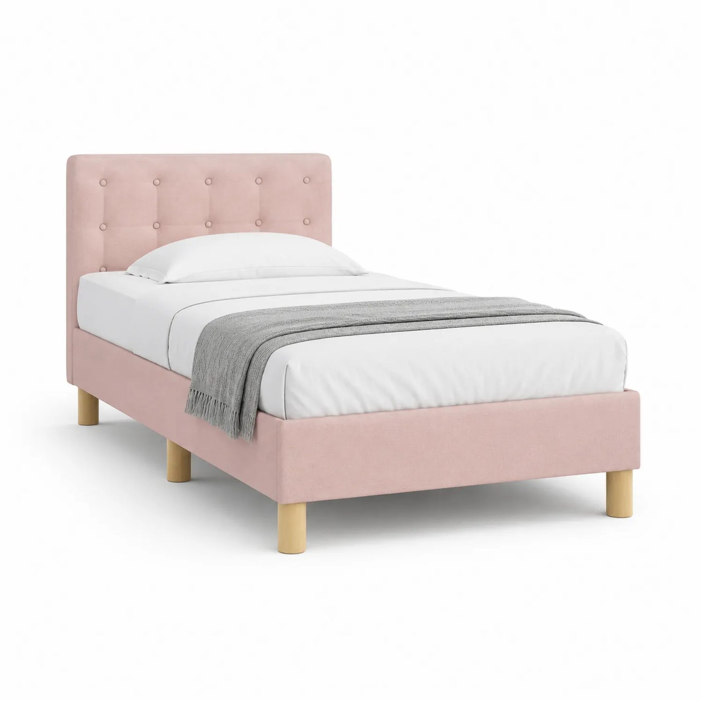 Einzelbett mit Holzrahmen und Polsterkopfteil 200x90cm Rosa