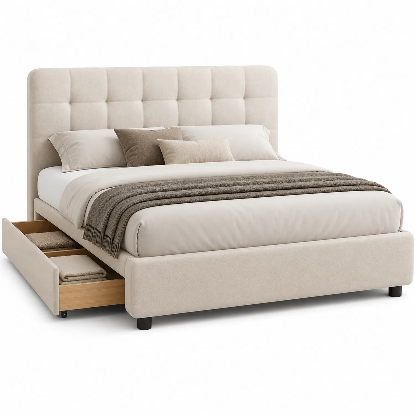 Stoffbett mit Stauraum Beige 200x160 cm