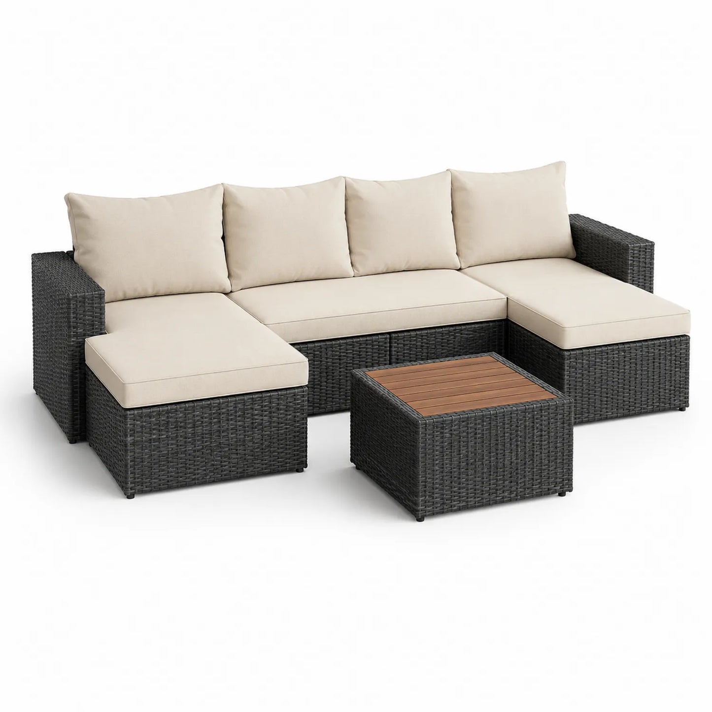 PE-Rattan Gartensofa Set mit beigem Polyesterkissen und Tisch