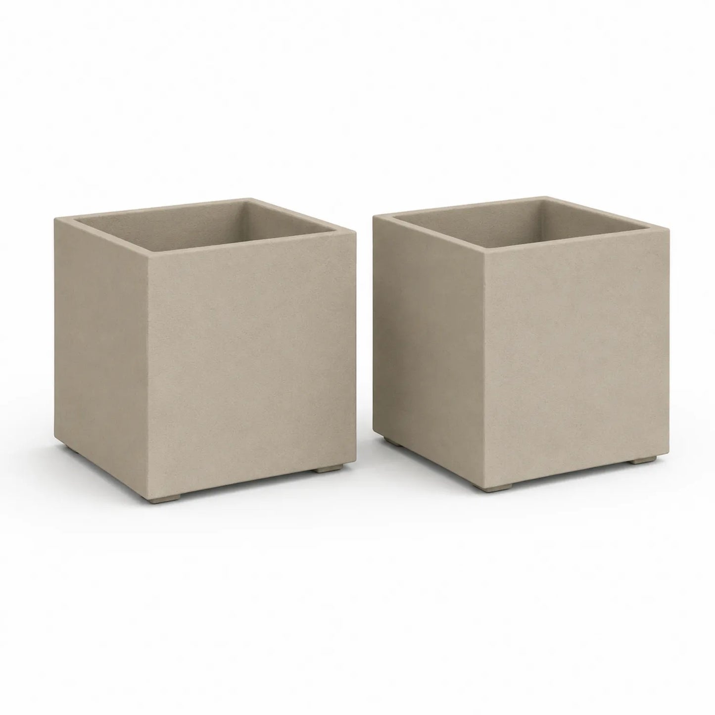 2er-Set Quadratische Pflanzkübel aus Faserzement 30x30x30 cm Beige