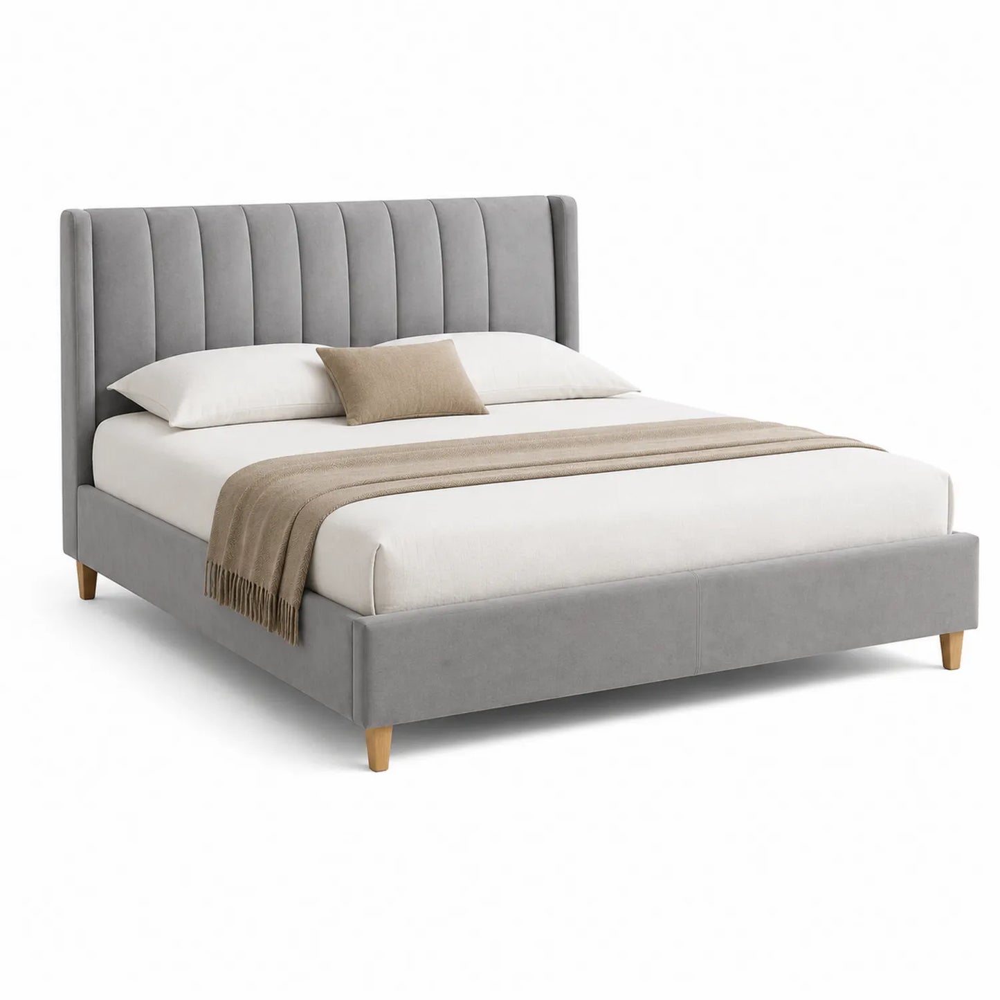 Samtbett 180x200 cm Grau mit Holzfüße