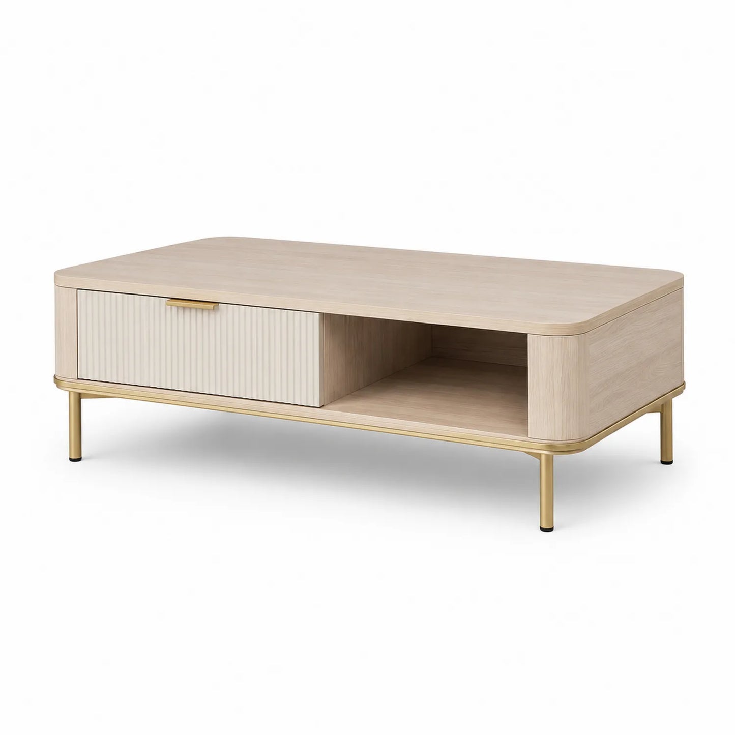 Rechteckiger Couchtisch Holzfurnier Messingbeine 110x55x35cm Hellbraun
