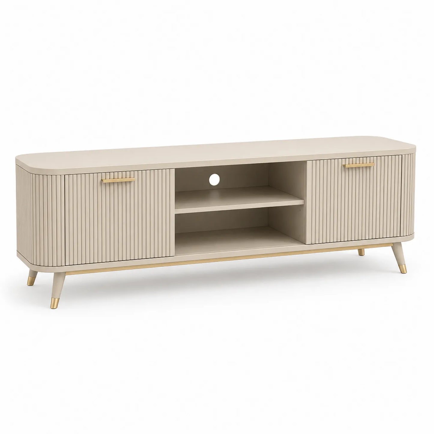 TV-Schrank aus Holz mit zwei Türen und Regalen 180cm Beige