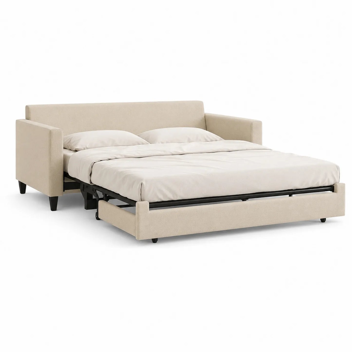 Schlafsofa 3-Sitzer Metallrahmen Beige Leinen 210x150x90 cm