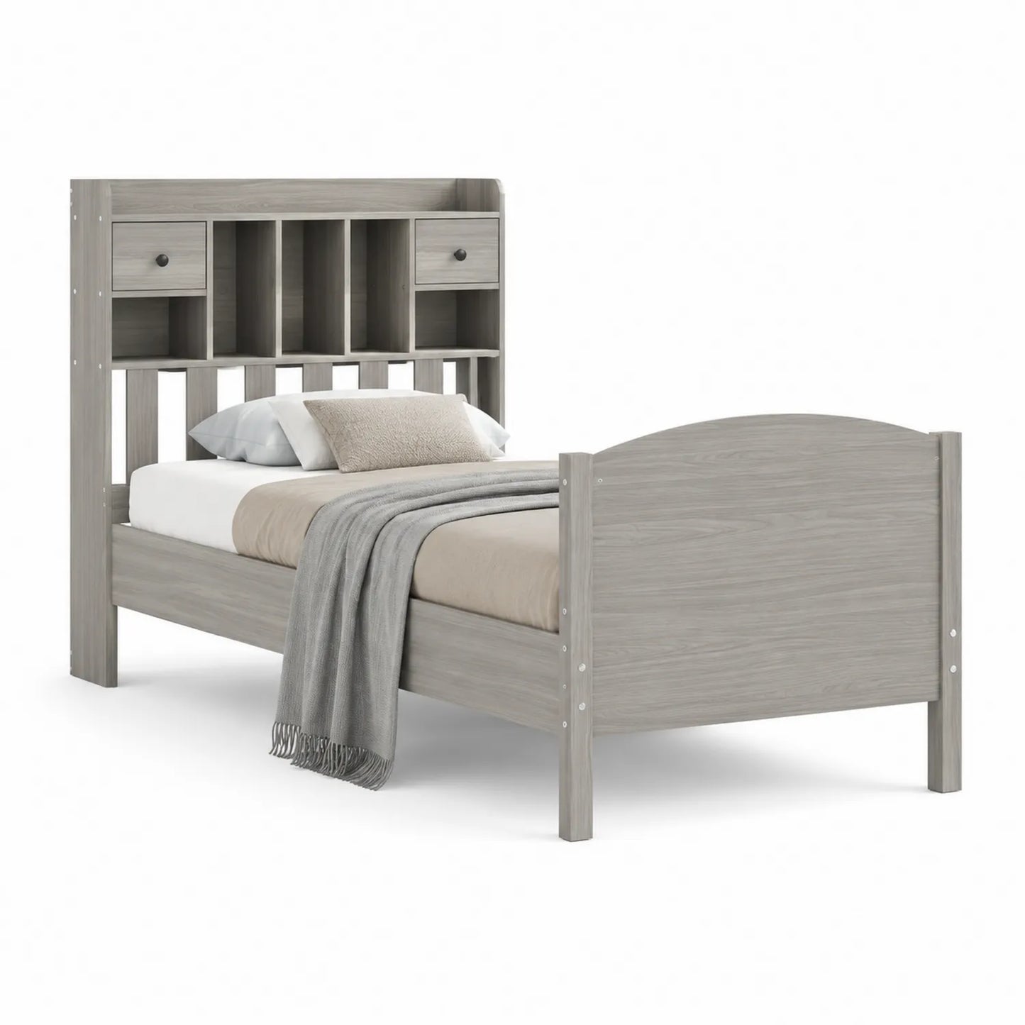 Einzelbett mit Regal und Schubladen Holz Grau 200x100 cm
