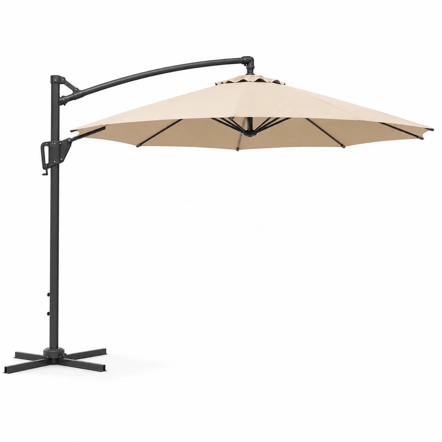 Runder Ampelschirm 3m Polyester Beige mit Stahlrahmen