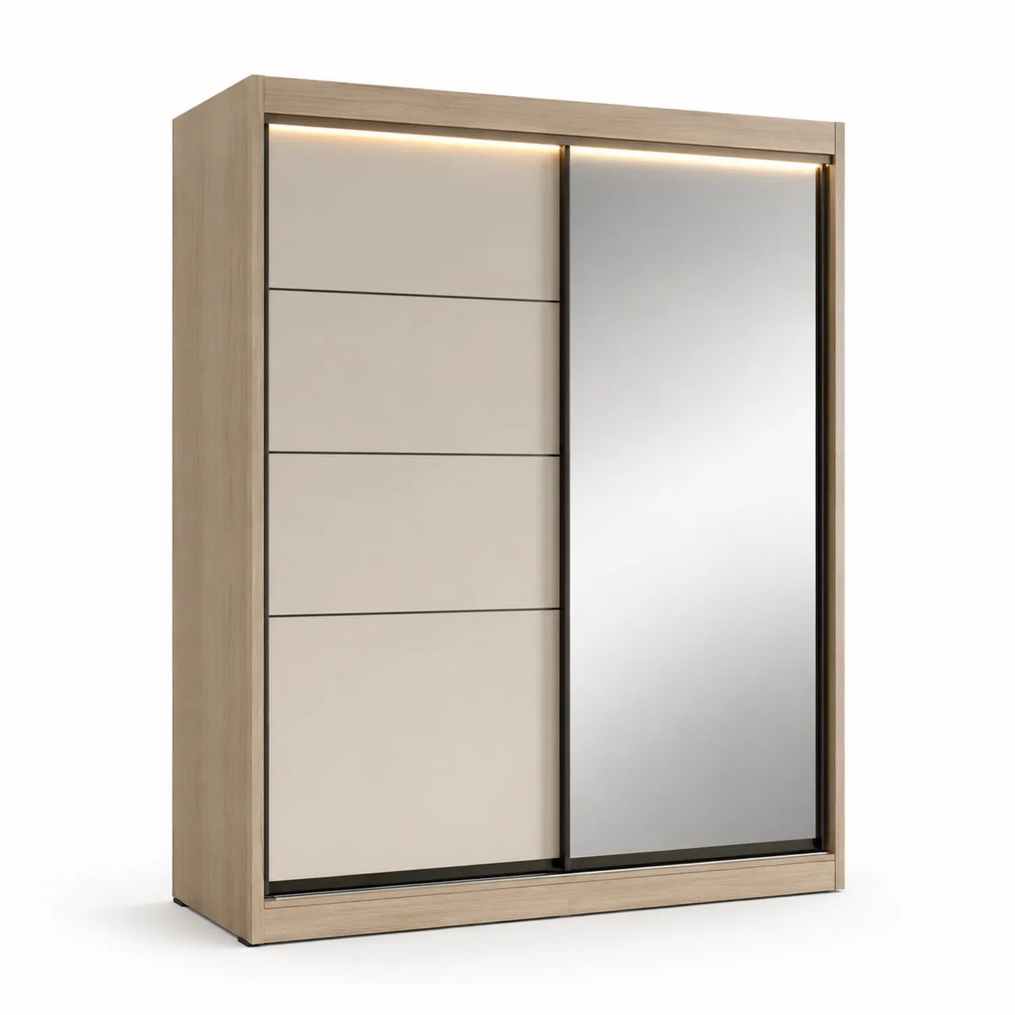 Kleiderschrank mit Schiebetüren und Spiegel in MDF Holzoptik