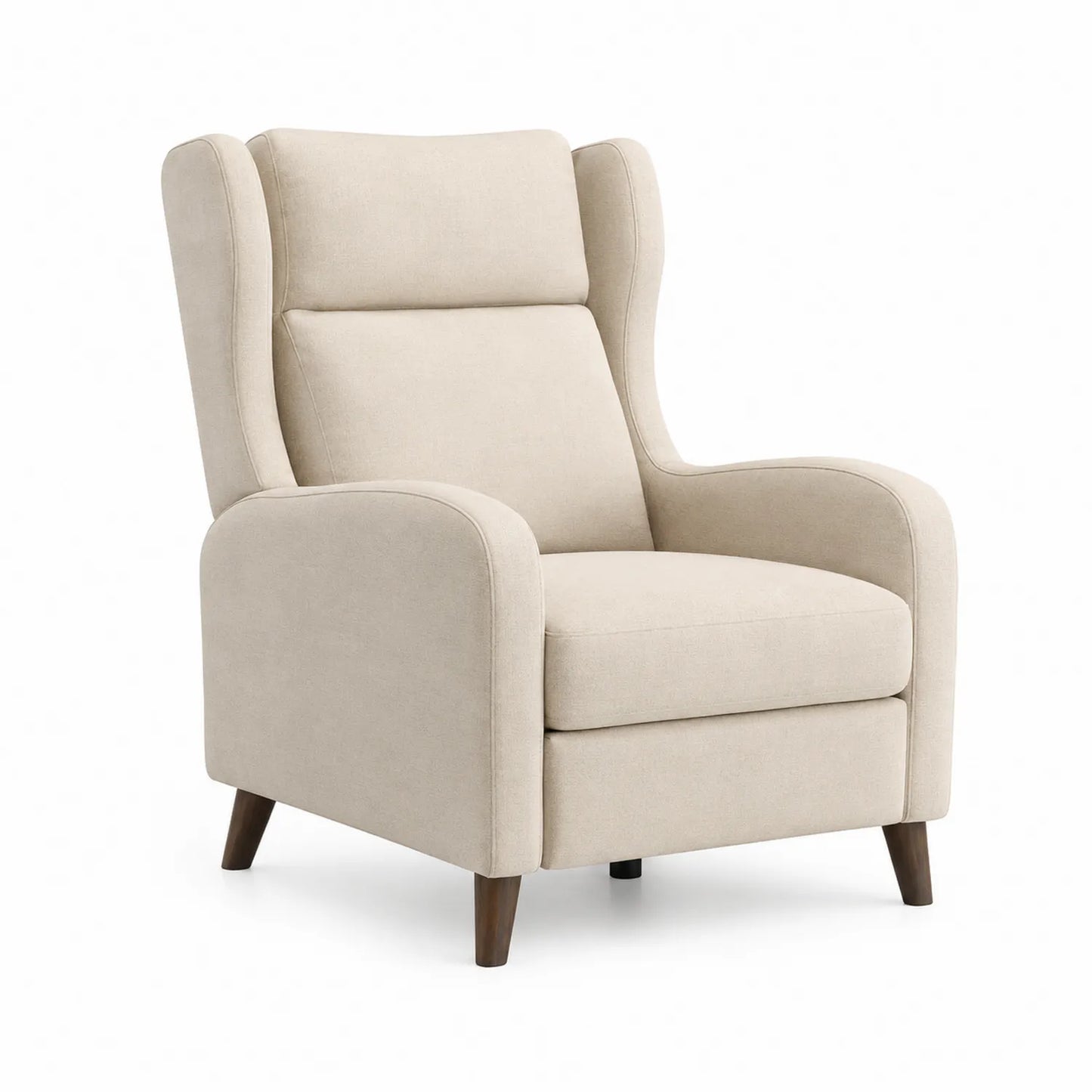 Ohrensessel Stoff Polyestergewebe, Eichenholzbeine, Beige