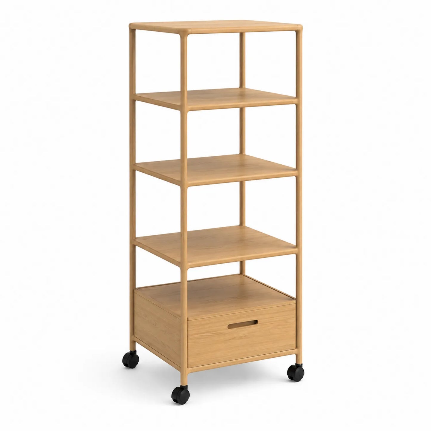 Bambusregal mit Rollen, 4 Ebenen und Schublade, 140cm