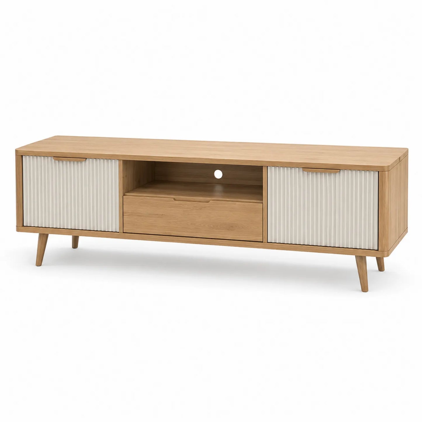 TV-Kommode aus Eichenholz mit 2 Türen und 1 Schublade, 150x40x50 cm