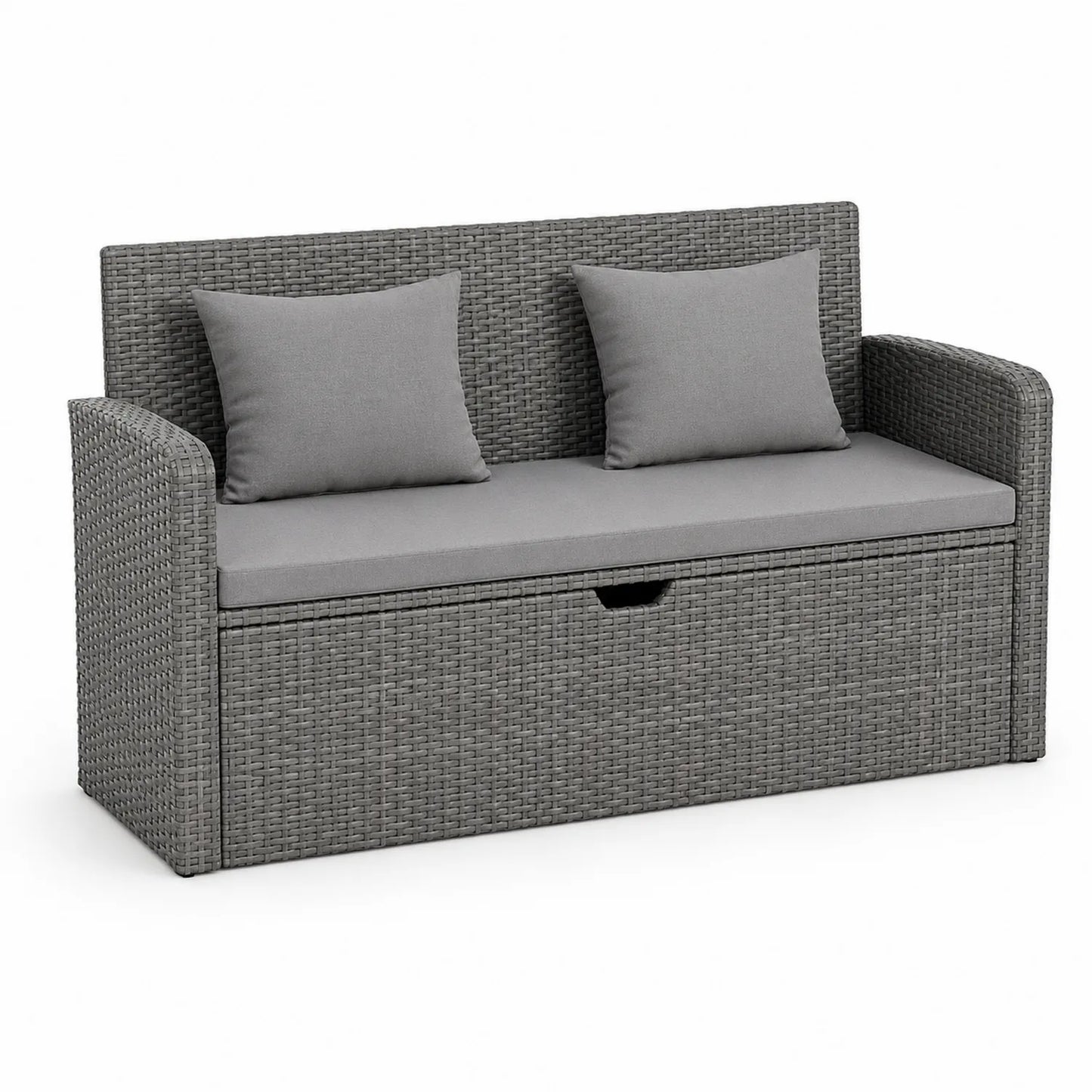Polyrattan Gartenbank mit Stauraum Stahl Grau
