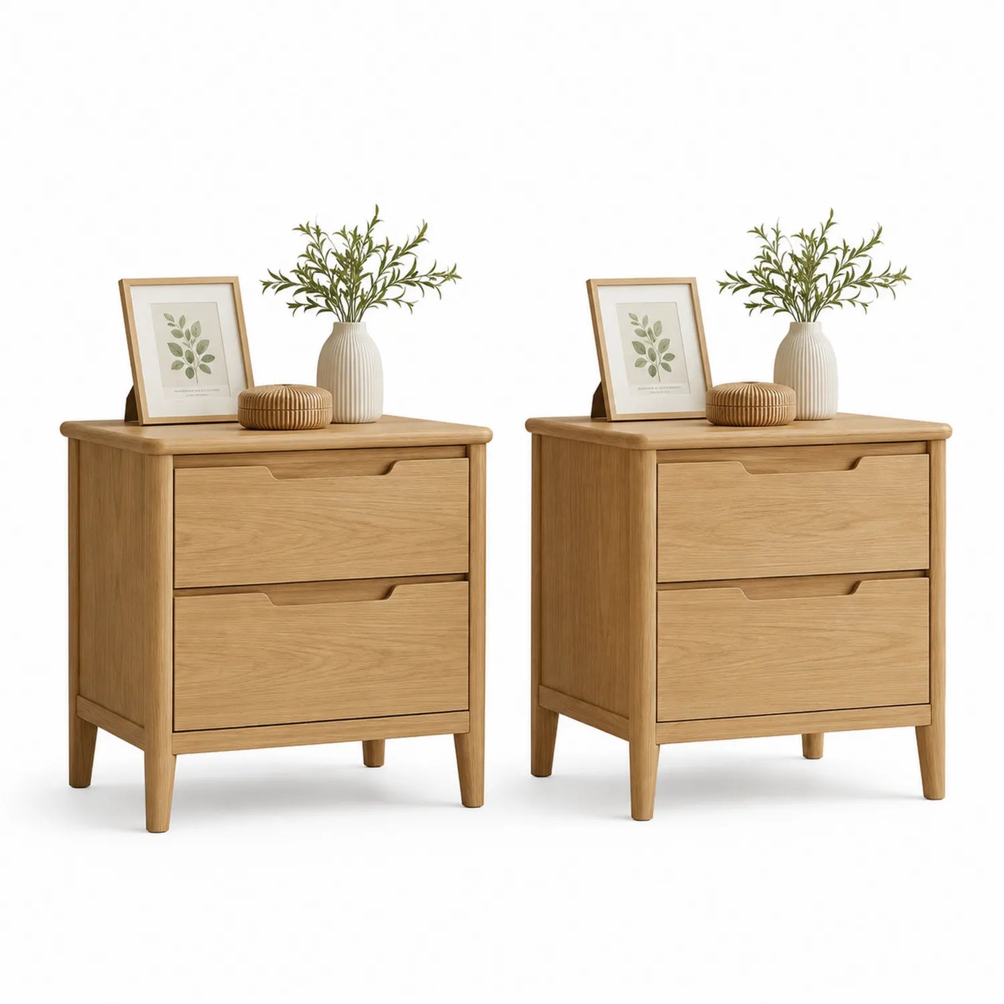 Set aus zwei Nachttischen aus Holz mit 2 Schubladen, Natur