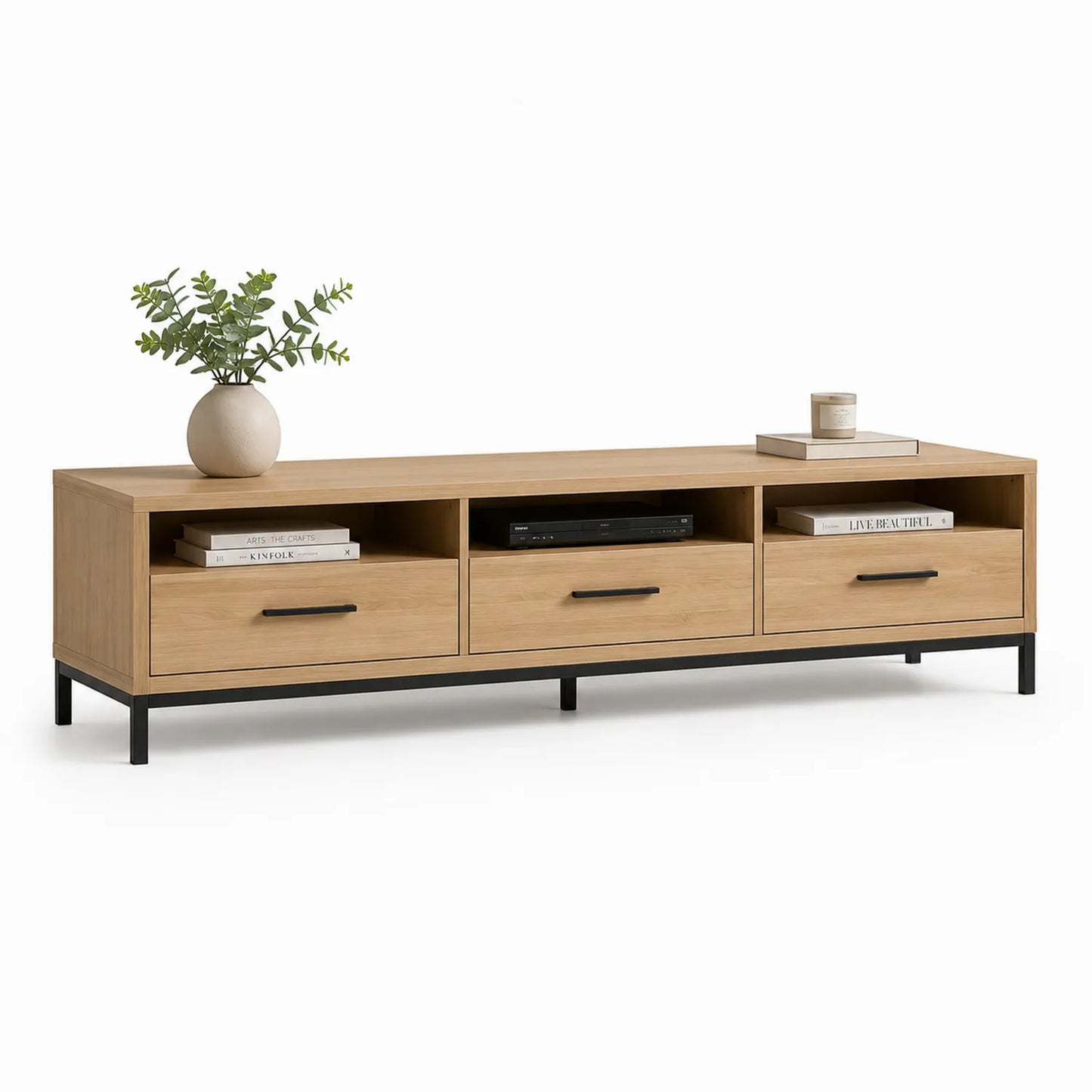 TV-Lowboard aus Holz und Metall mit 3 Schubladen