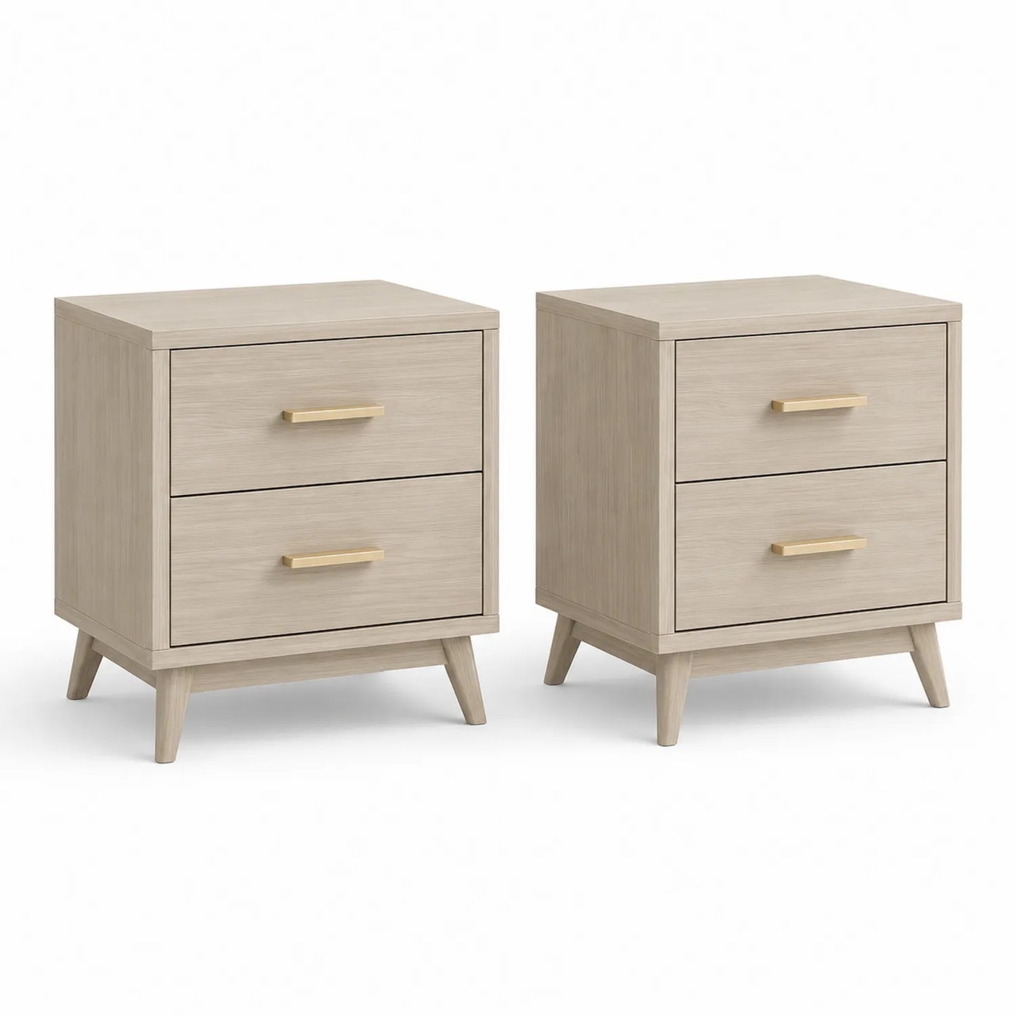 2er-Set Nachttische aus Kiefernholz mit 2 Schubladen Beige