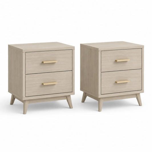 2er-Set Nachttische aus Kiefernholz mit 2 Schubladen Beige