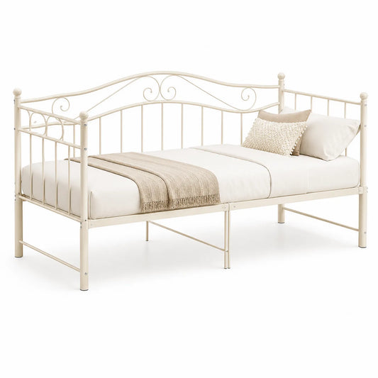 Metallbett mit Matratze und Kissen Creme 200x90 cm