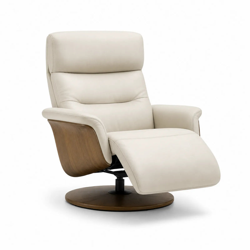 Beiger Relaxsessel aus Leder mit Holzdetails