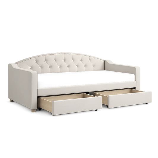 Schlafsofa mit Stauraumfunktion Kunstleder Beige 200x90x80cm