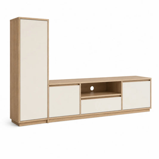TV-Schrank Set Holzfaserplatte 180x40x160cm Weiß Beige