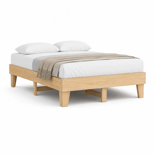 Holzbett mit Matratze und Kissen 200x160cm Natur