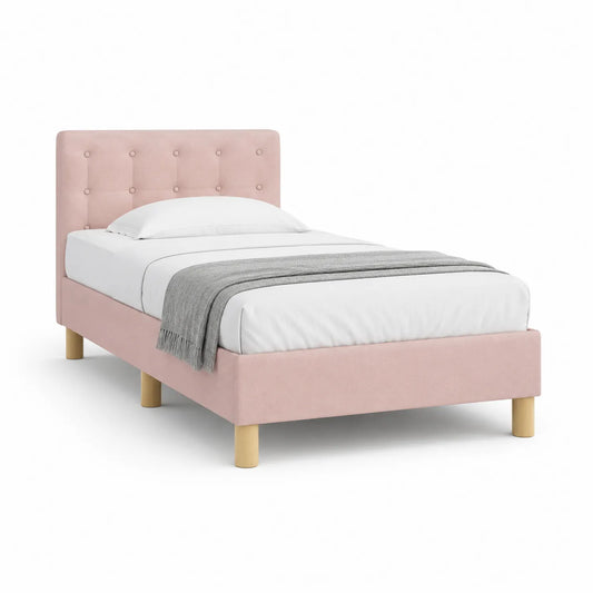 Einzelbett mit Holzrahmen und Polsterkopfteil 200x90cm Rosa