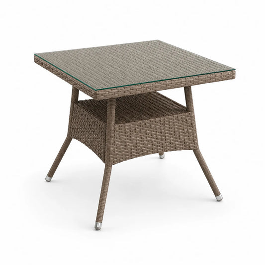 Gartentisch aus Glas und Poly-Rattan Braun