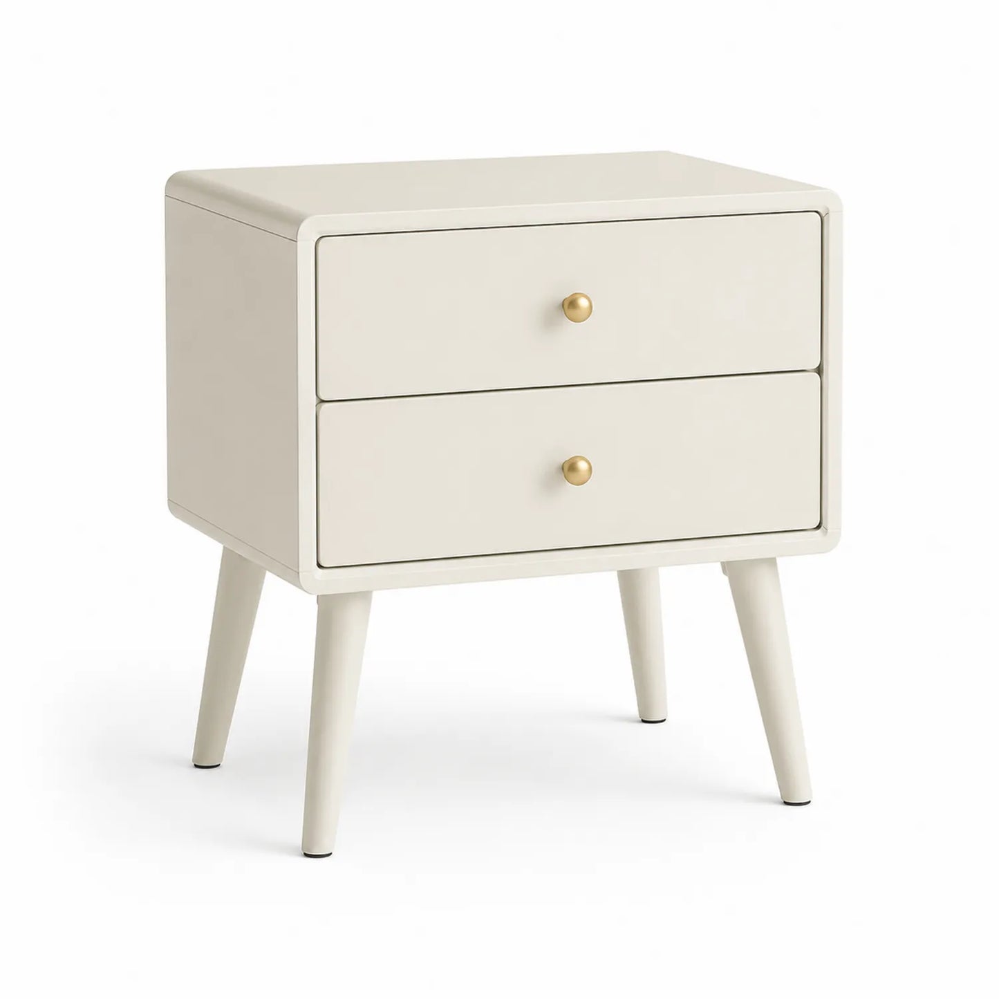 Holz-Nachttisch mit 2 Schubladen und Metallgriffen Beige 40x30x55 cm