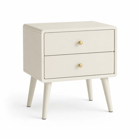 Holz-Nachttisch mit 2 Schubladen und Metallgriffen Beige 40x30x55 cm