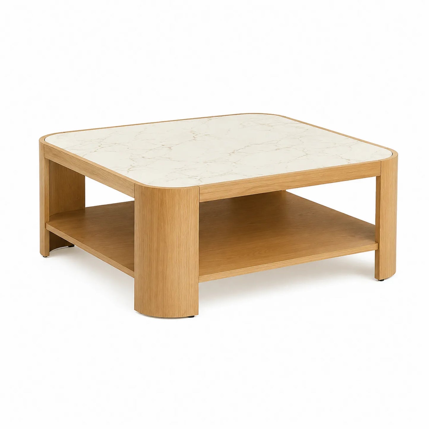 Quadratischer Couchtisch aus Eiche mit weißer Marmorplatte