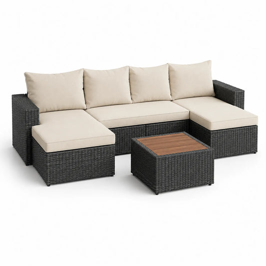 PE-Rattan Gartensofa Set mit beigem Polyesterkissen und Tisch