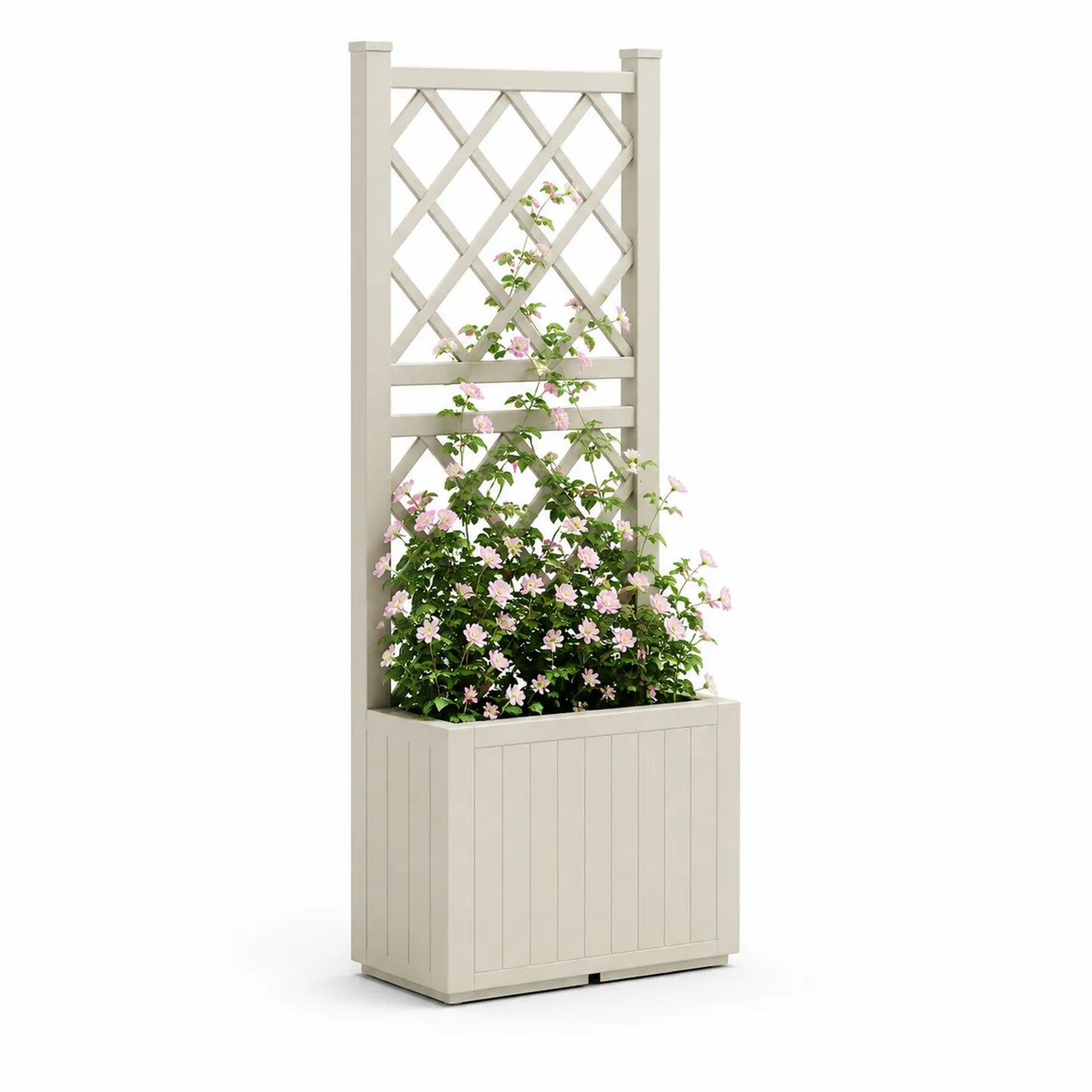 Kunststoff Pflanzkasten mit Rankgitter Beige 50x30x135cm