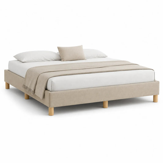Doppelbettgestell 200x180 cm Beige Stoff Kiefernholz