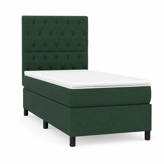 Boxspringbett Einzelbett mit gepolstertem Kopfteil 200x90 cm Grün Leinen