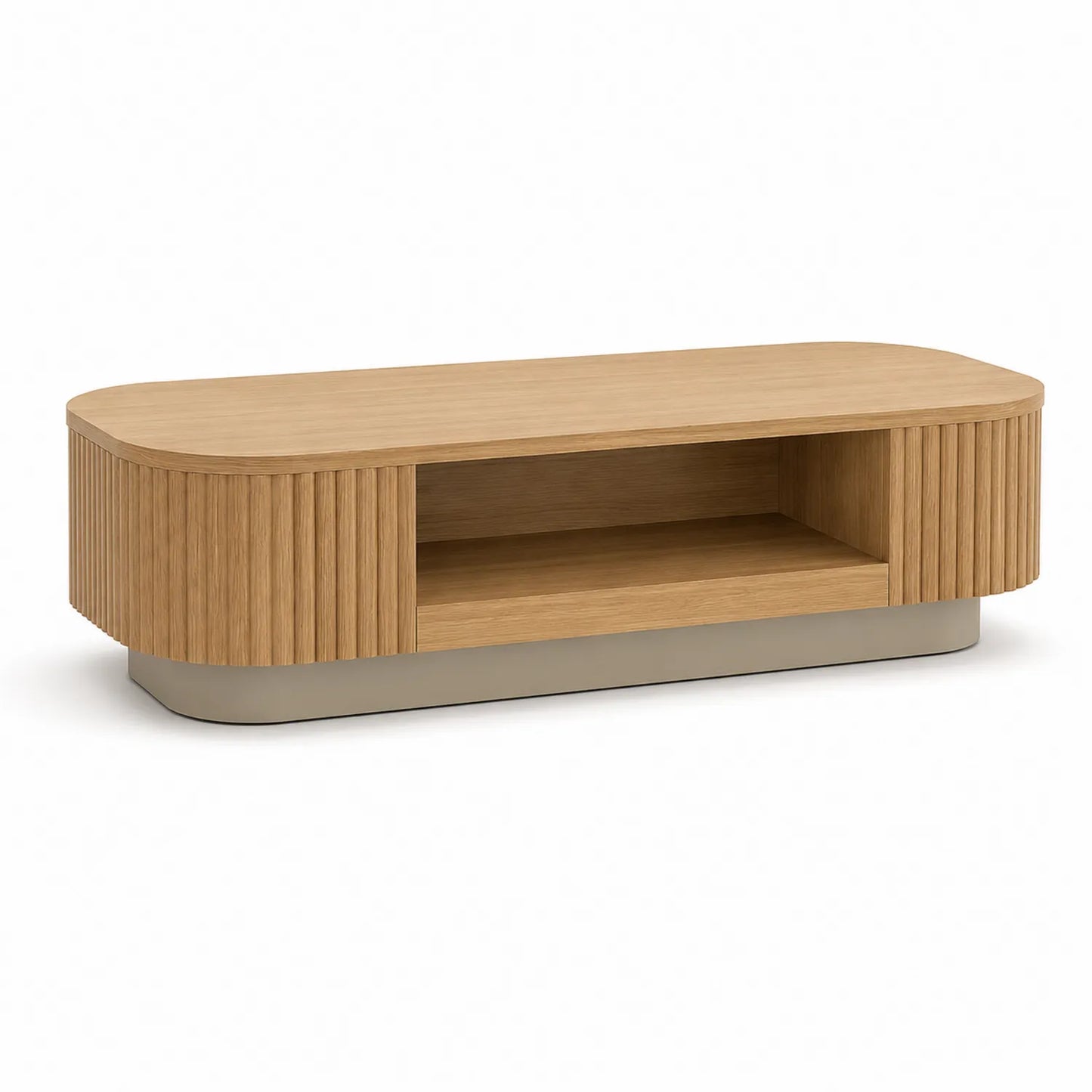 Ovaler Holzcouchtisch mit offenem Regal 120x60x40 cm