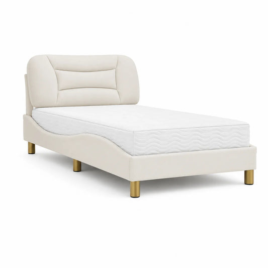 Einzelbett mit Polsterkopfteil Beige Holzrahmen 200x90cm