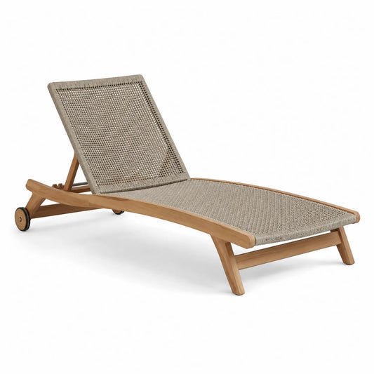 Gartenliege aus Teakholz mit Polyestergeflecht Beige