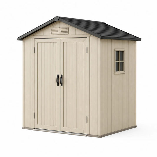 Kunststoff Gartenhaus Beige mit Fenster und Doppeltür