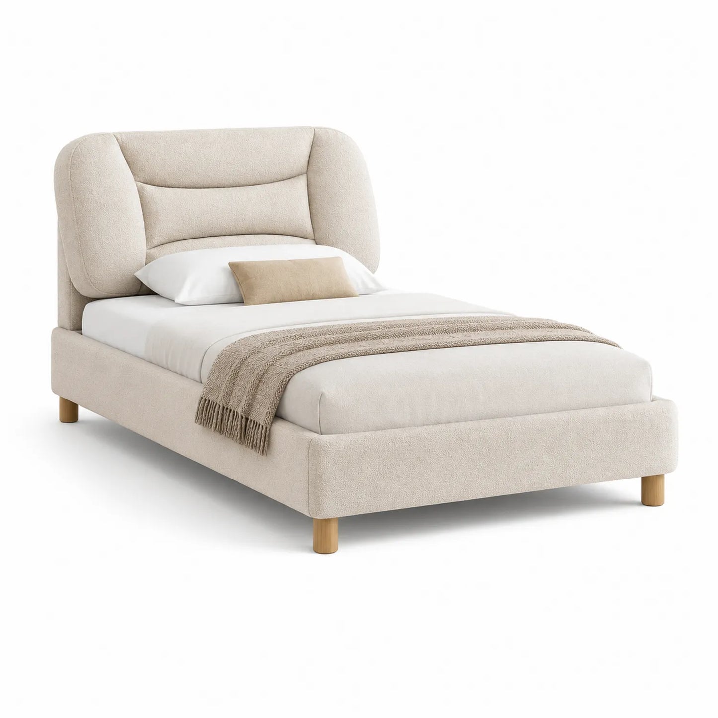 Einzelbett Holz Bouclé Beige