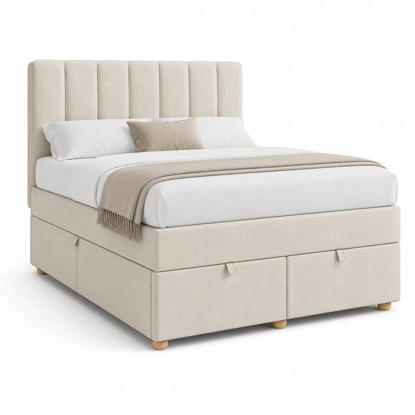 Beige Boxspringbett aus Polyester mit Schubladen 200x160 cm