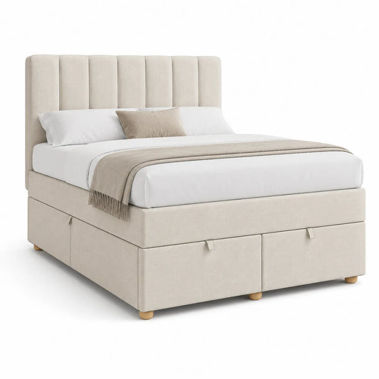 Beige Boxspringbett aus Polyester mit Schubladen 200x160 cm