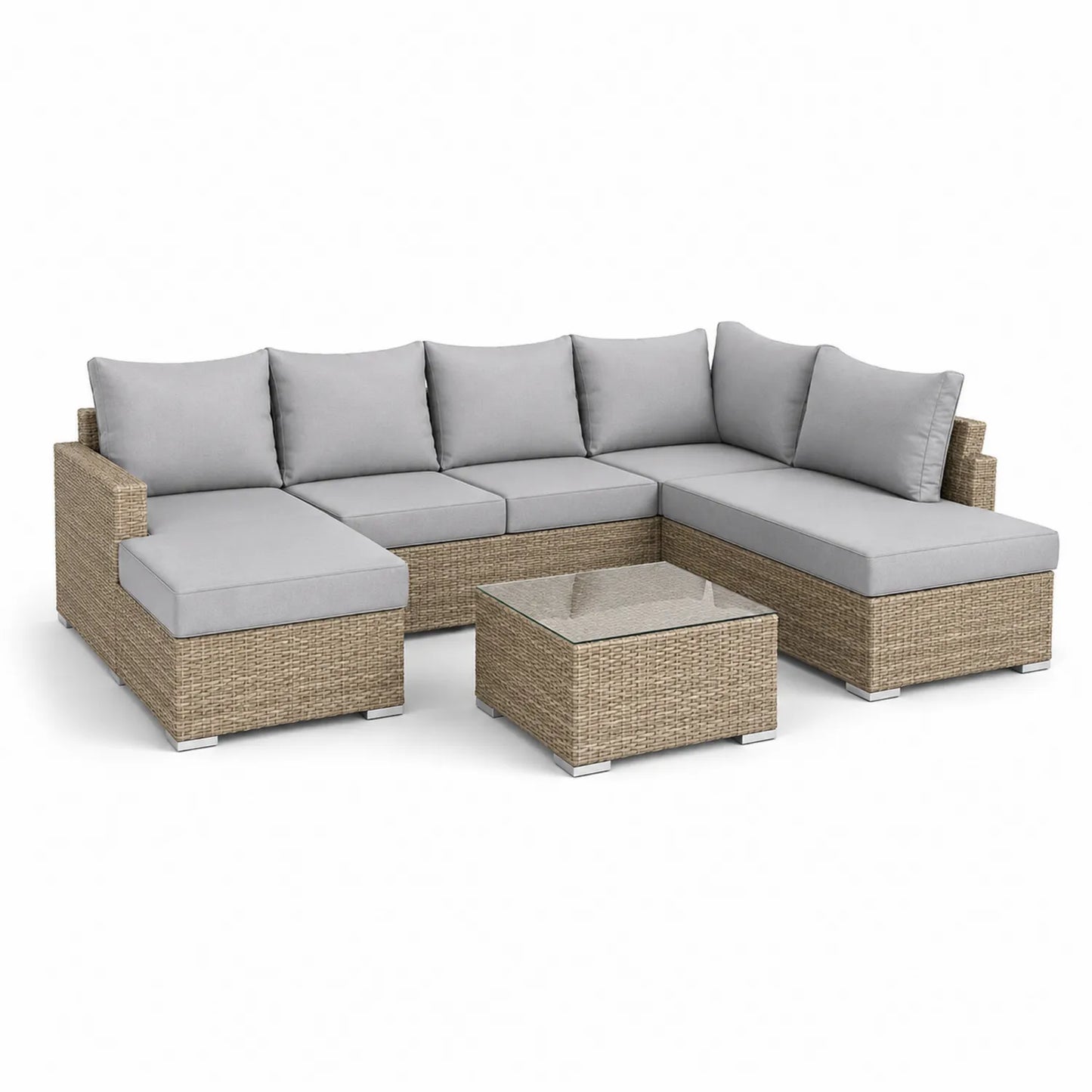 Outdoor-Sofa-Set aus PE-Rattan mit grauen Kissen