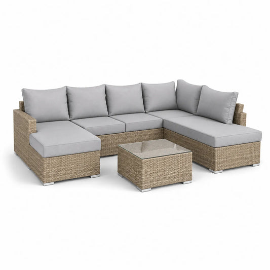 Outdoor-Sofa-Set aus PE-Rattan mit grauen Kissen
