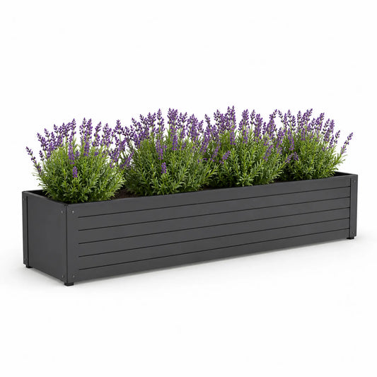Rechteckiger Aluminium Pflanzkübel Grau 120x40x35cm