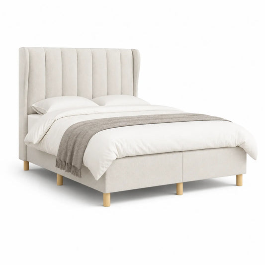 Polsterbett 180x200 cm Polyester Beige Massivholzfüße