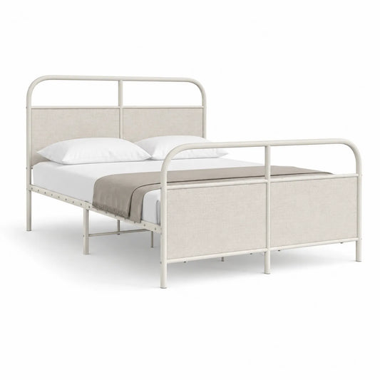 Metallbett mit Stoffpolsterung 200x140 cm in Beige
