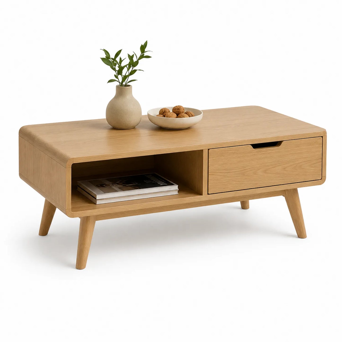 Holz Couchtisch mit Eichenfurnier und Schublade 110x60x45cm