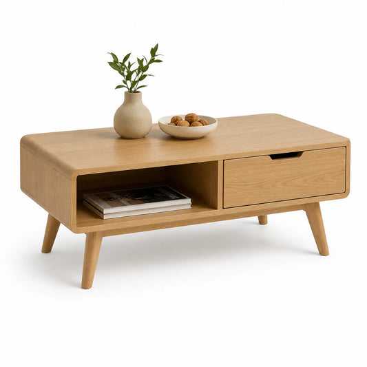 Holz Couchtisch mit Eichenfurnier und Schublade 110x60x45cm