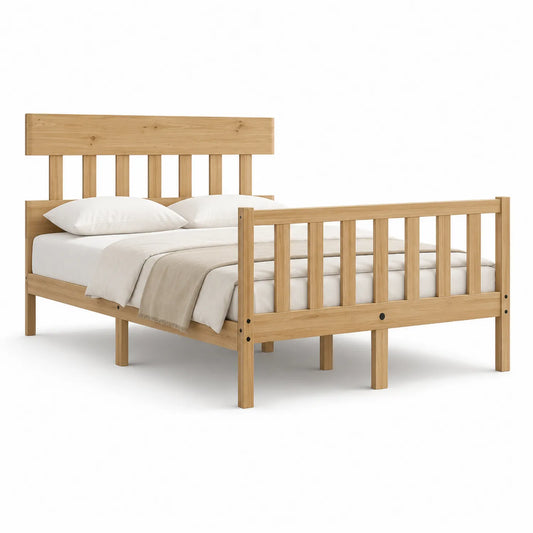 Holzbettgestell Eiche mit Schaumstoffmatratze und Kissen 200x160 cm